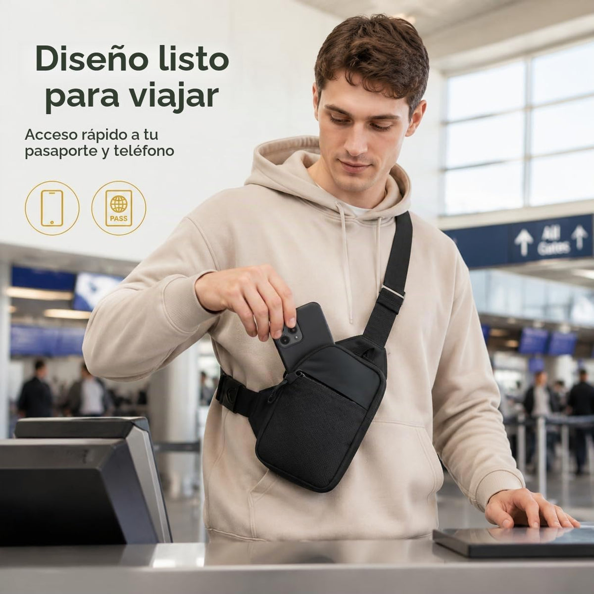 Simptech Mini bolsa cruzada \u2013 Riñonera de doble bolsillo resis...