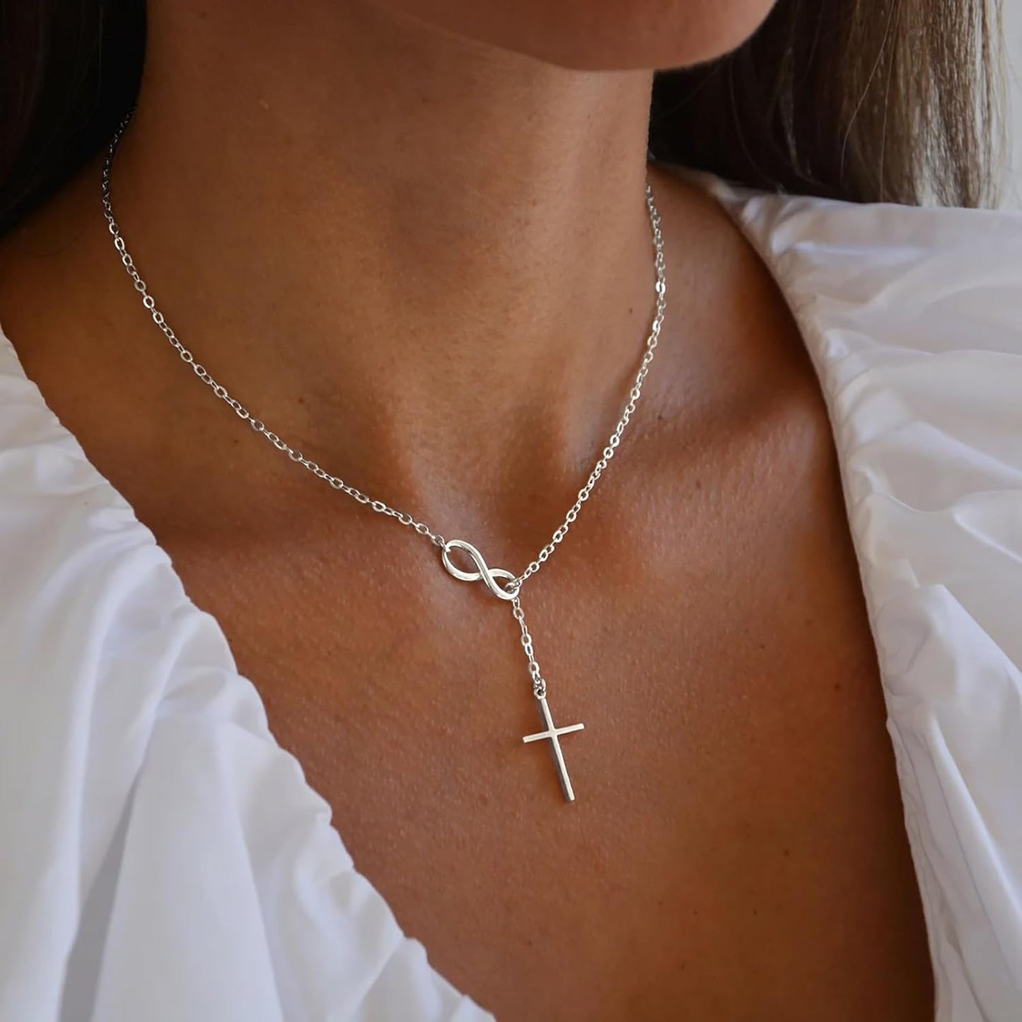 Poxtex Collar de cruz infinita para mujer, delicado collar con colg...