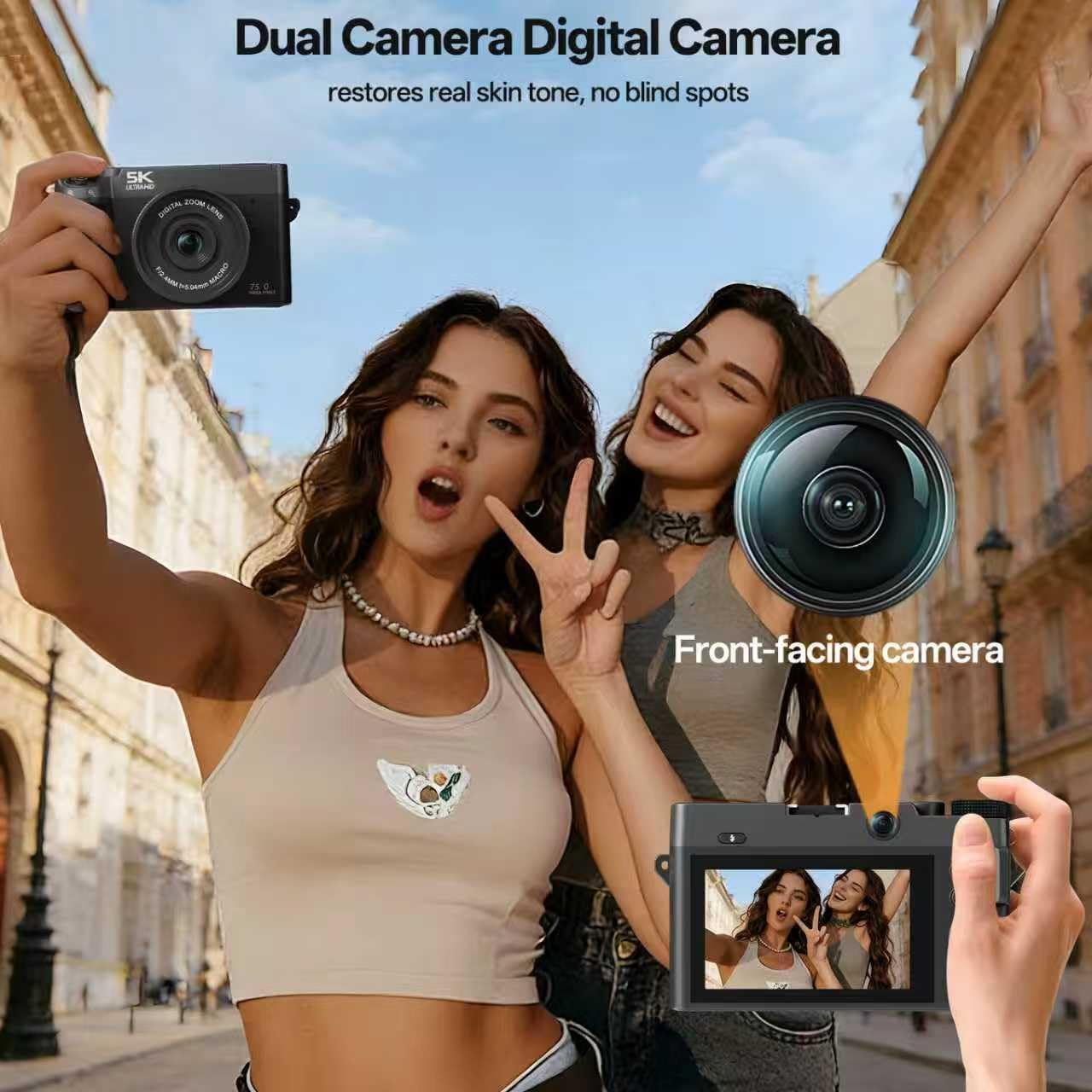 Cámara digital 5K 75 MP para fotografía con zoom de 18X, 64GB, lent...