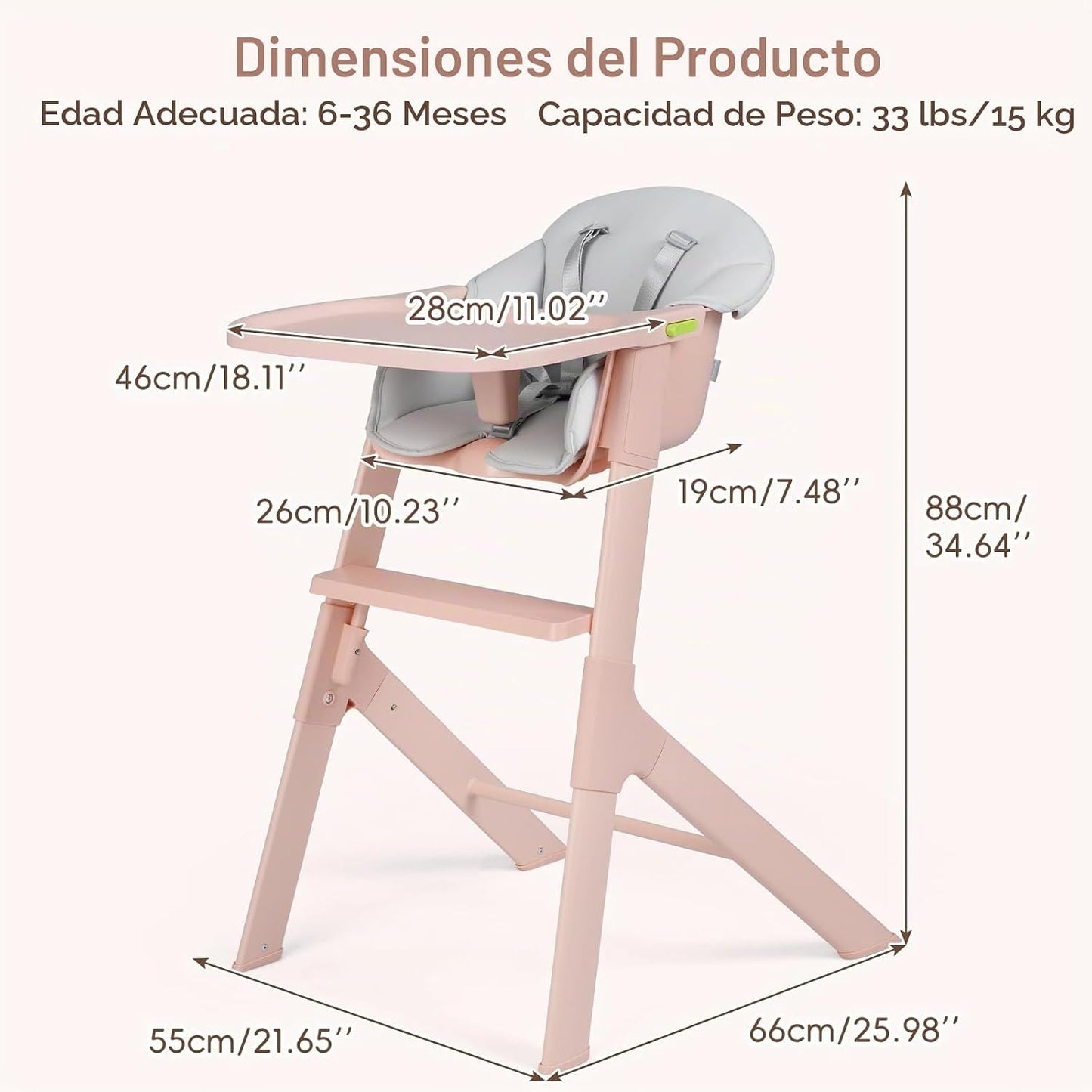 INFANS Silla alta lavable de cuerpo completo con bandeja extraíble...