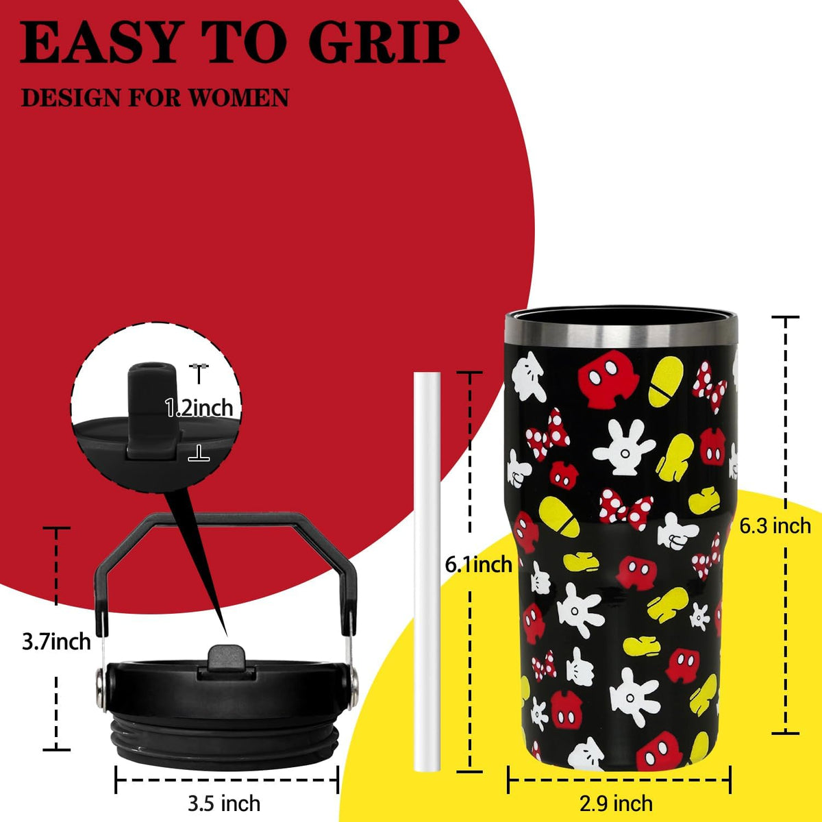 Sxdcfrs Taza de dibujos animados de ratón de 20 oz con tapa y popot...
