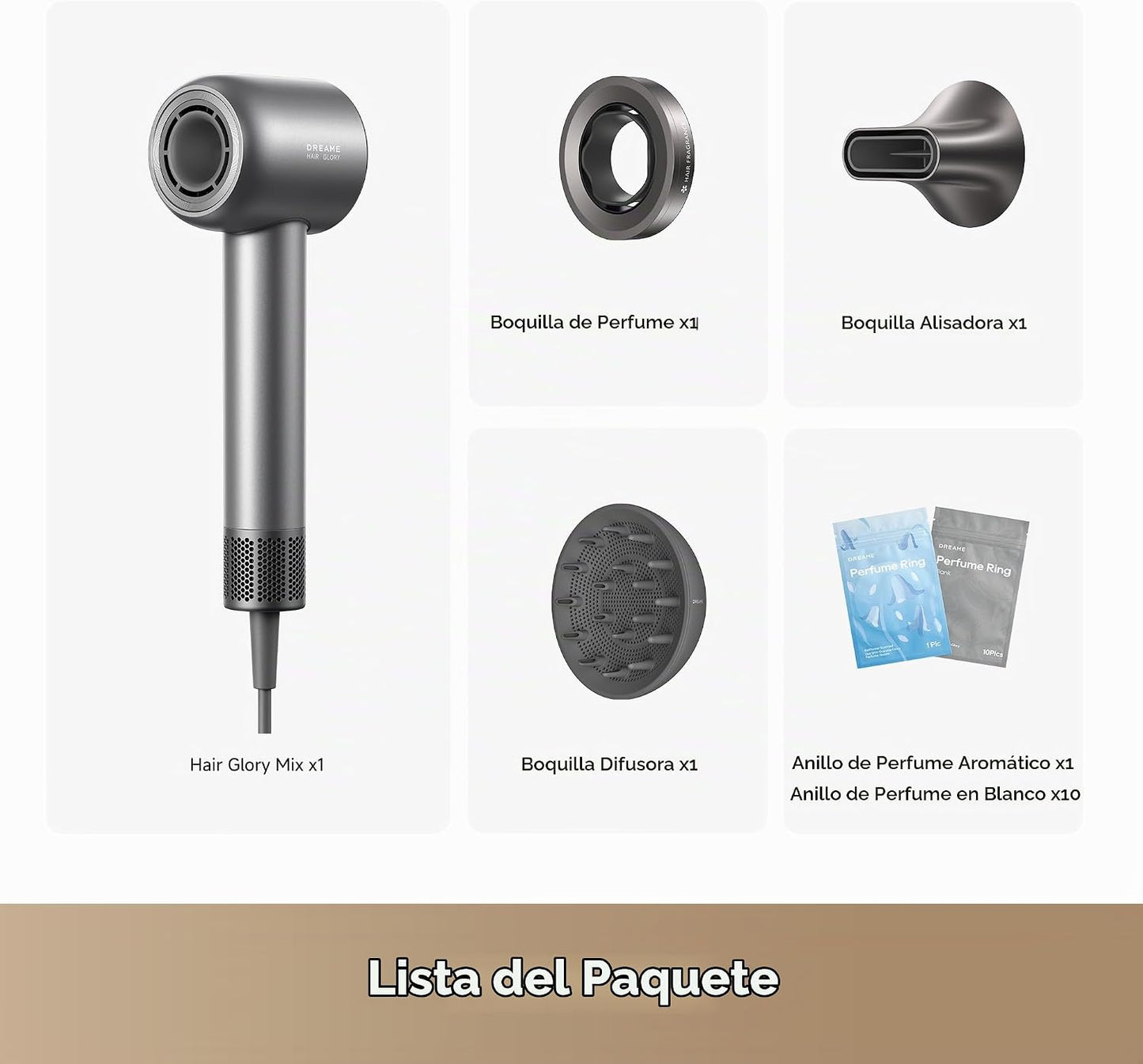 Dreame Glory Mix Secador de pelo de alta velocidad, doble voltaje,...
