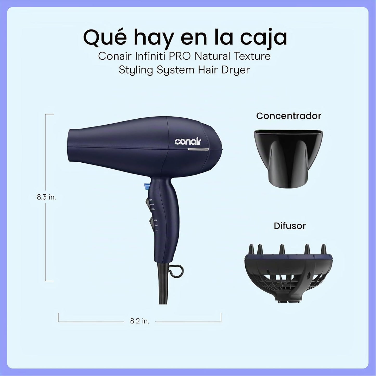 Conair Secador de pelo con accesorio difusor de pelo multicámara, a...