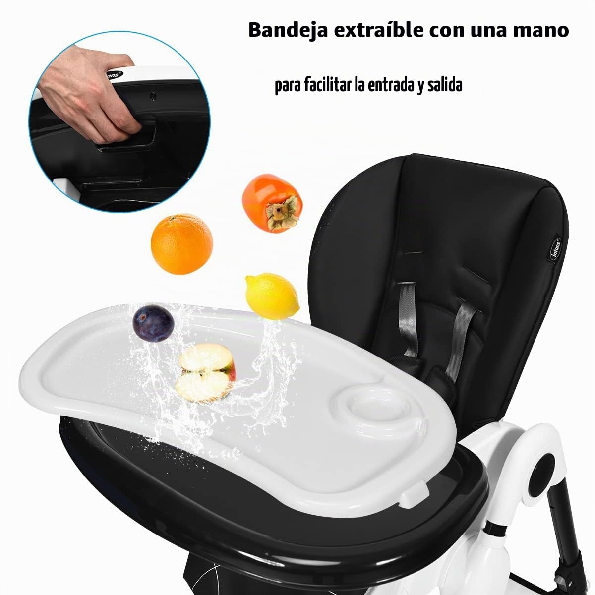 INFANS Silla alta con bandeja extraíble con una sola mano, 4 ruedas...