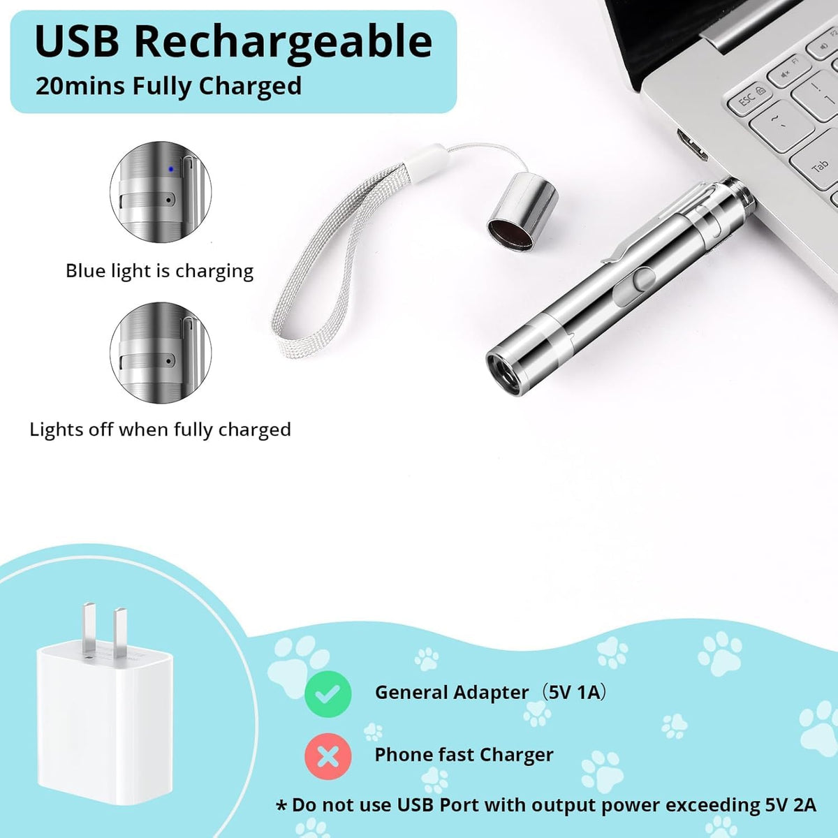 Waputne Juguete para gatos, recargable por USB, 3 modos de luz, 5 p...