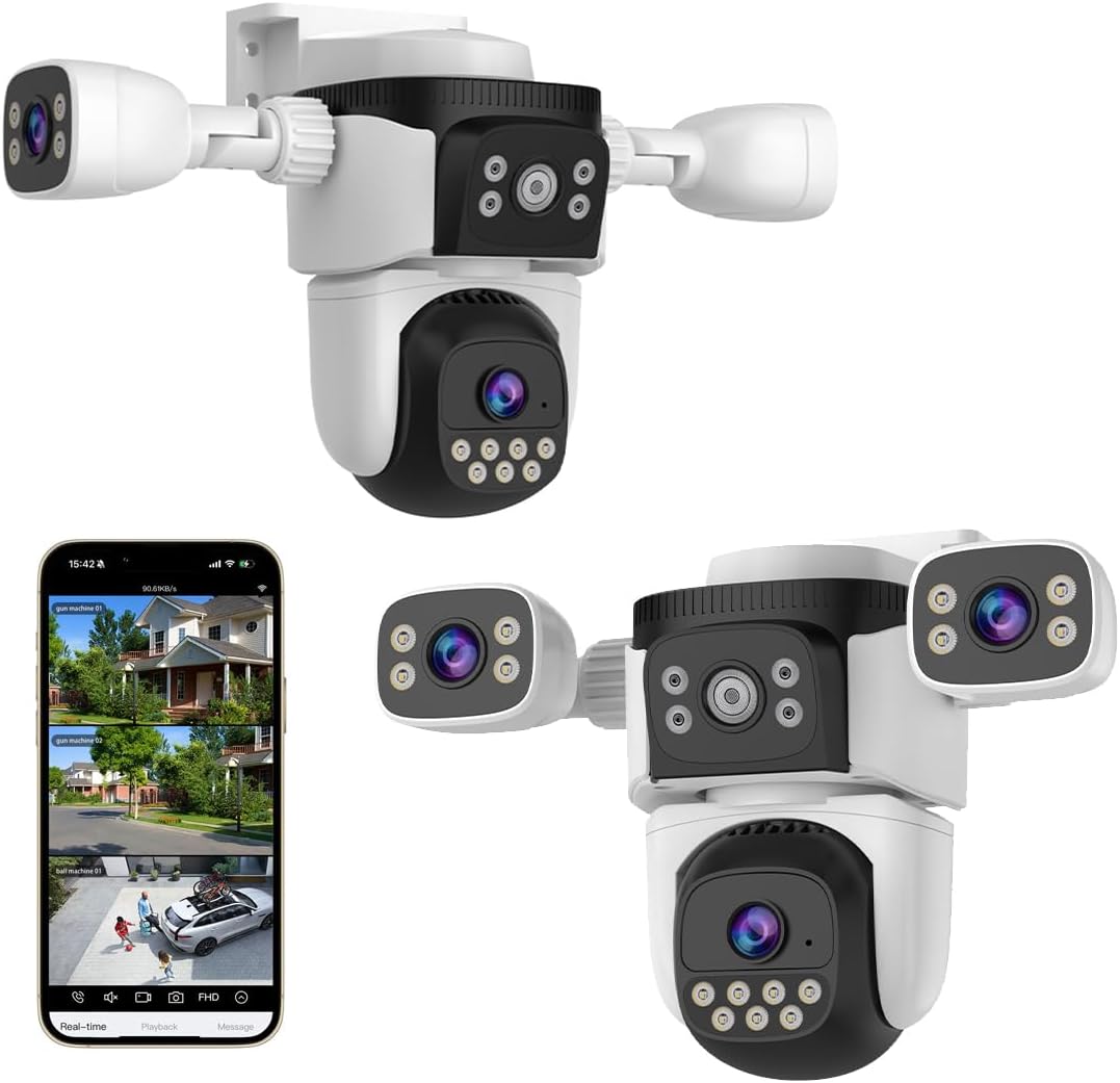 EVERSECU Cámara de seguridad PTZ WiFi de triple lente, tres cámaras...