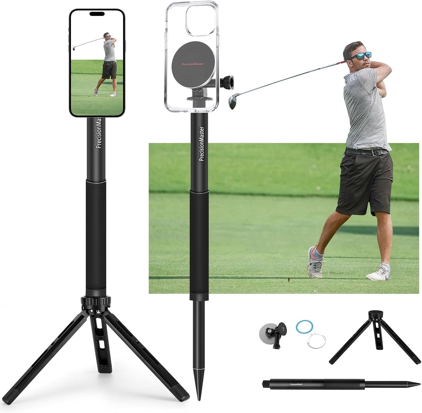 PrecisionMaster Trípode de golf y monopie, palo magnético de pelícu...