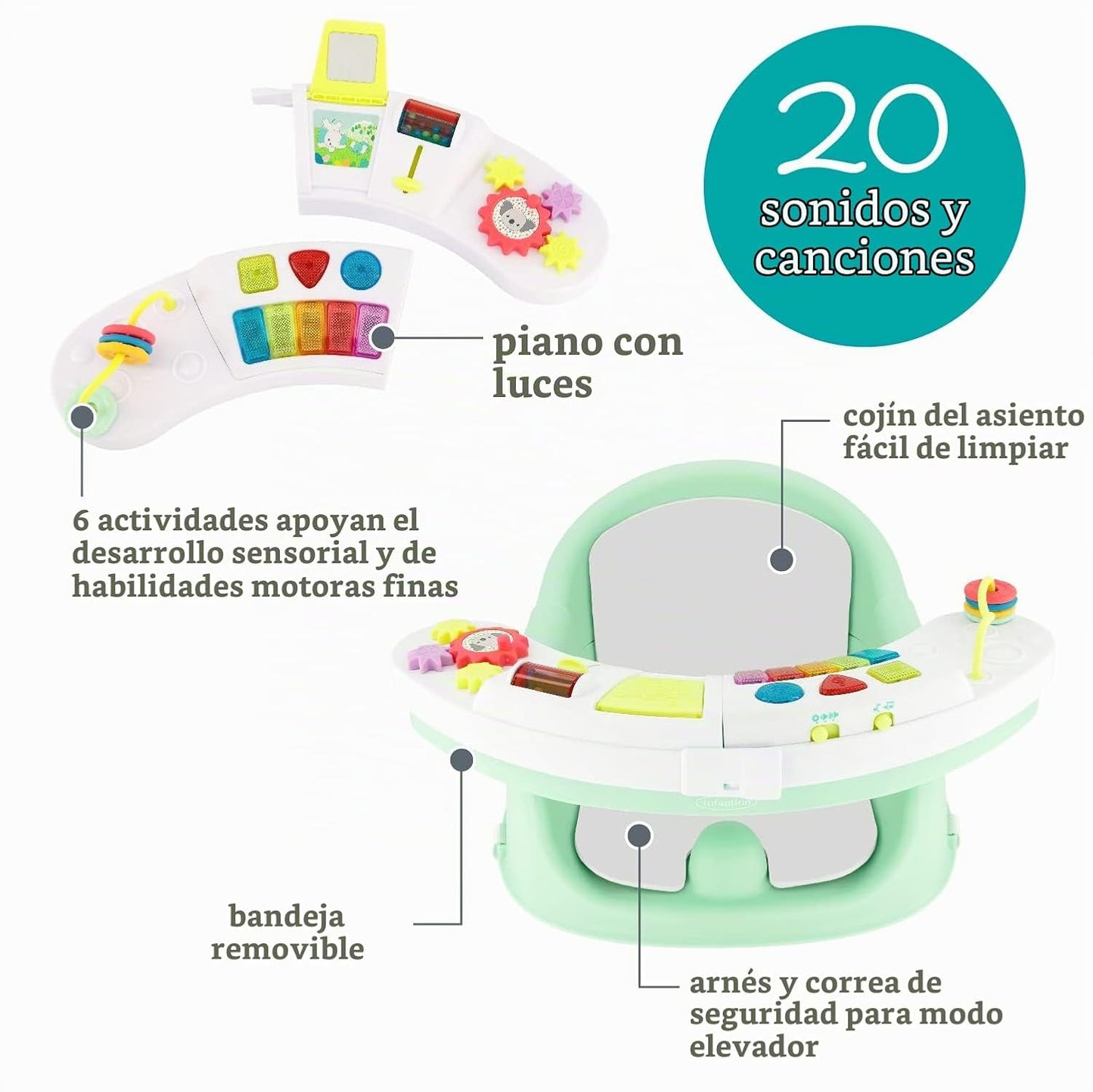 Infantino Music &amp; Lights Asiento de Descubrimiento y Elevador 3...