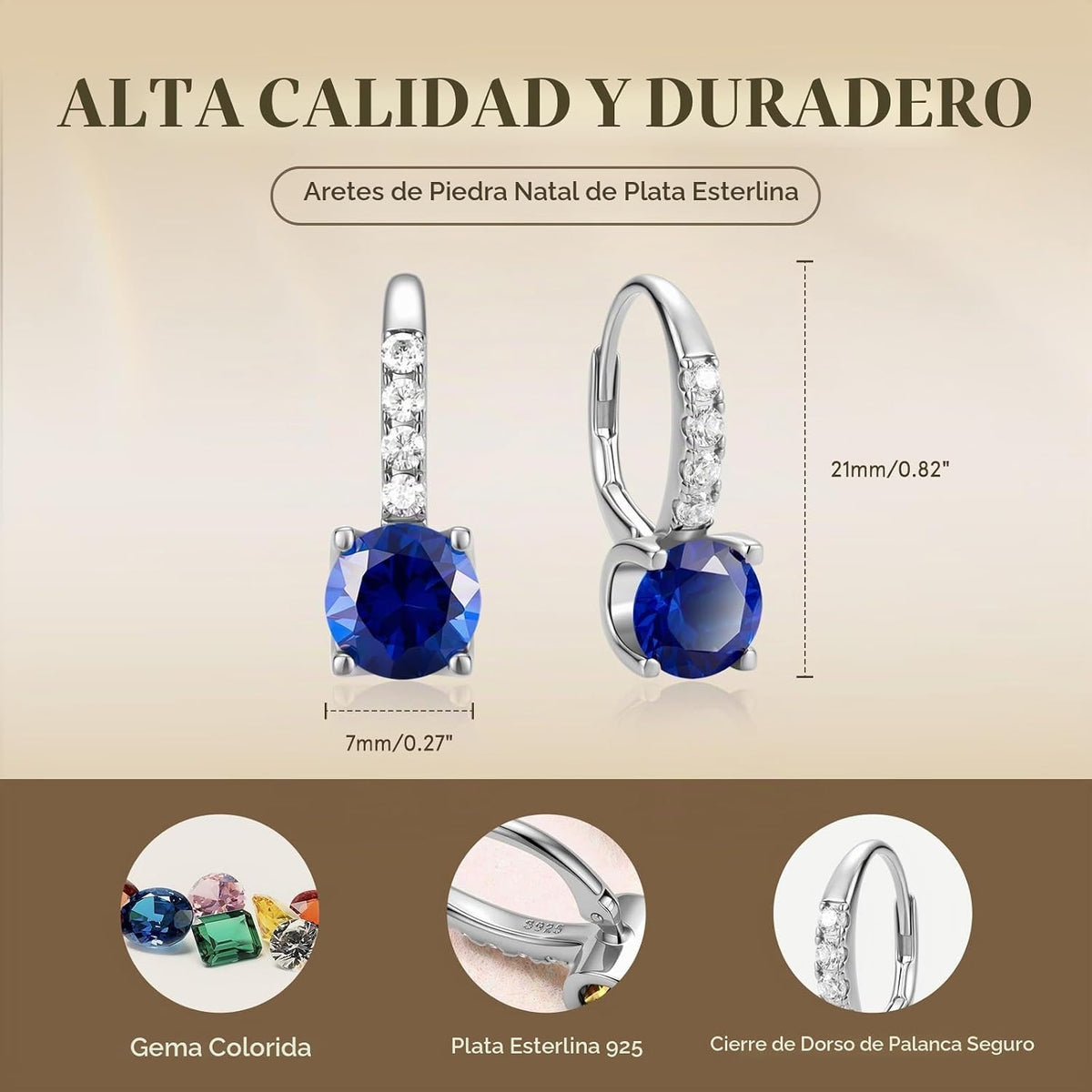 FANCIME Pendientes colgantes con piedra natal para mujer de plata d...