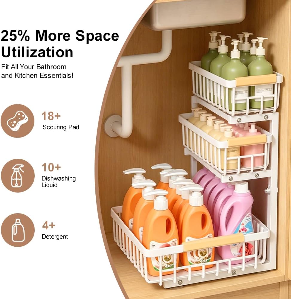 LYSENDUO Organizador para debajo del fregadero, almacenamiento de 3...