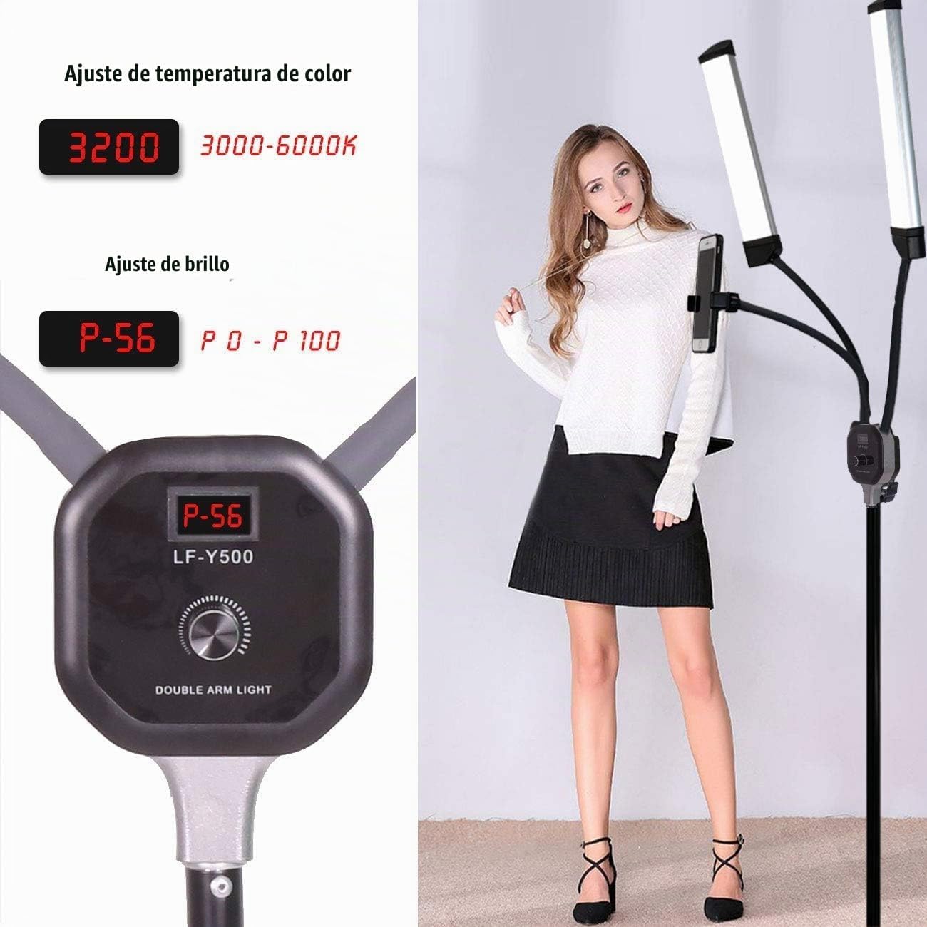 GSKAIWEN Luz de video LED regulable de 50 W con bolsa de trípode, k...