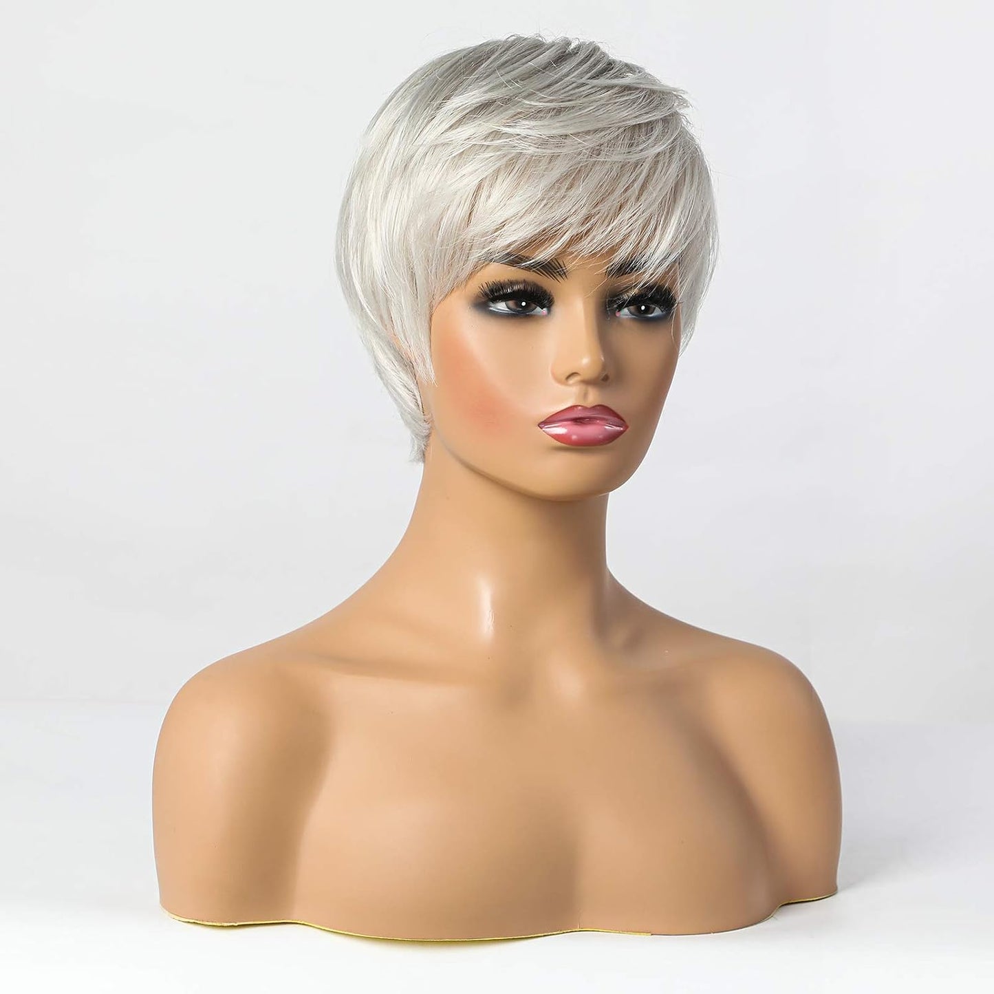 EMMOR Pelucas cortas de mezcla de cabello humano gris plateado para...