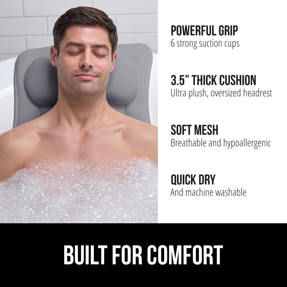 GORILLA GRIP Almohada de baño para tina con potentes ventosas de su...