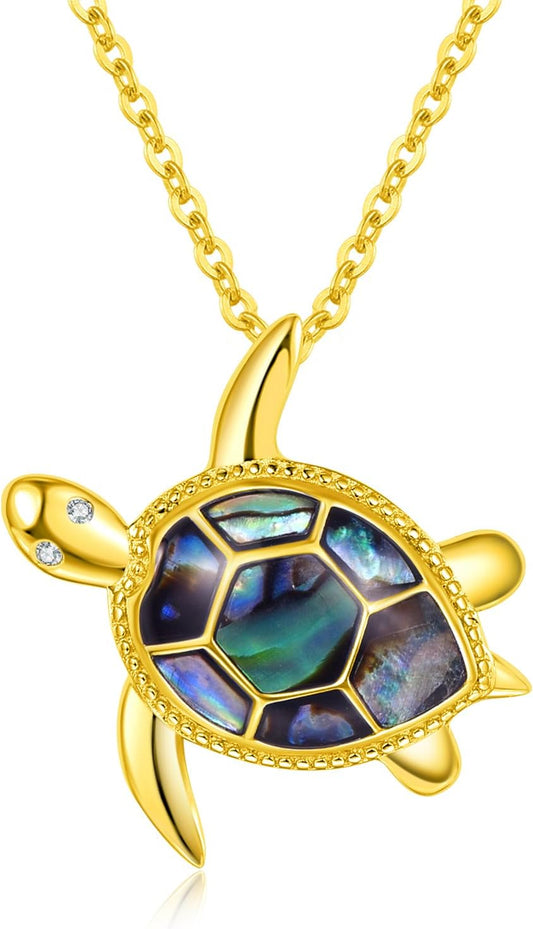 Collar de tortuga marina PRAYMOS para mujer, plata de ley 925, conc...