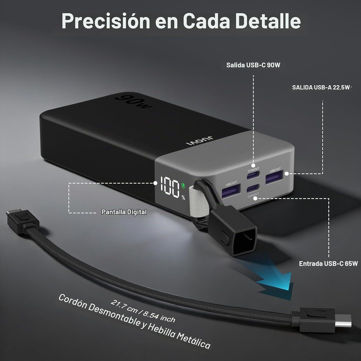 JUOVI Cargador portátil de 90 W para portátil Power Bank 20000mAh c...