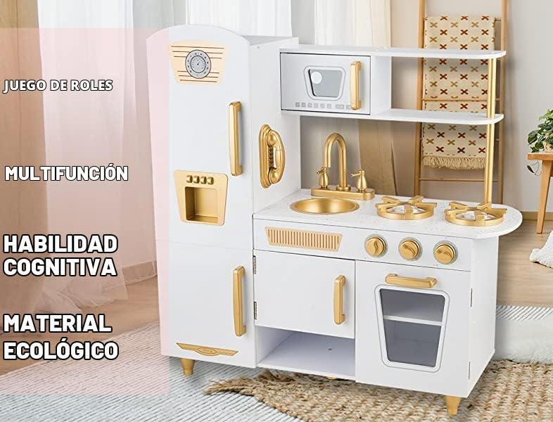 WoodenEdu Juego de cocina para niños de 3 a 8 años, cocina de jugue...