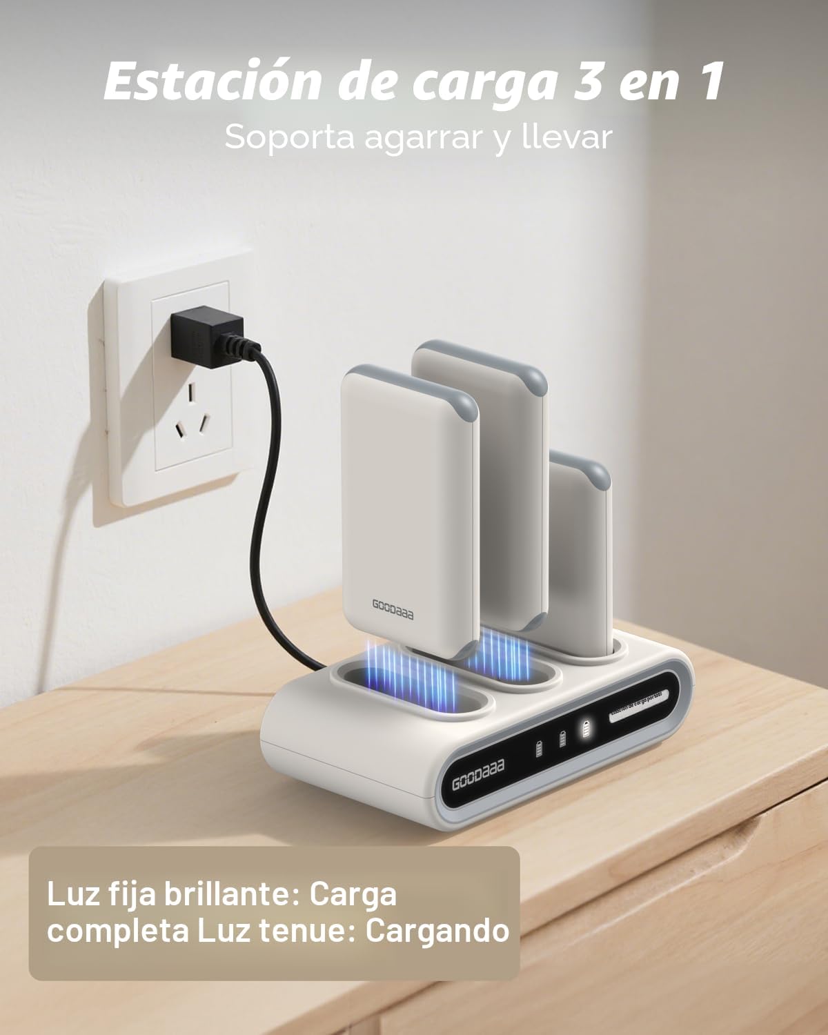 GOODaaa Cargador portátil, paquete de 3 cables integrados de banco...