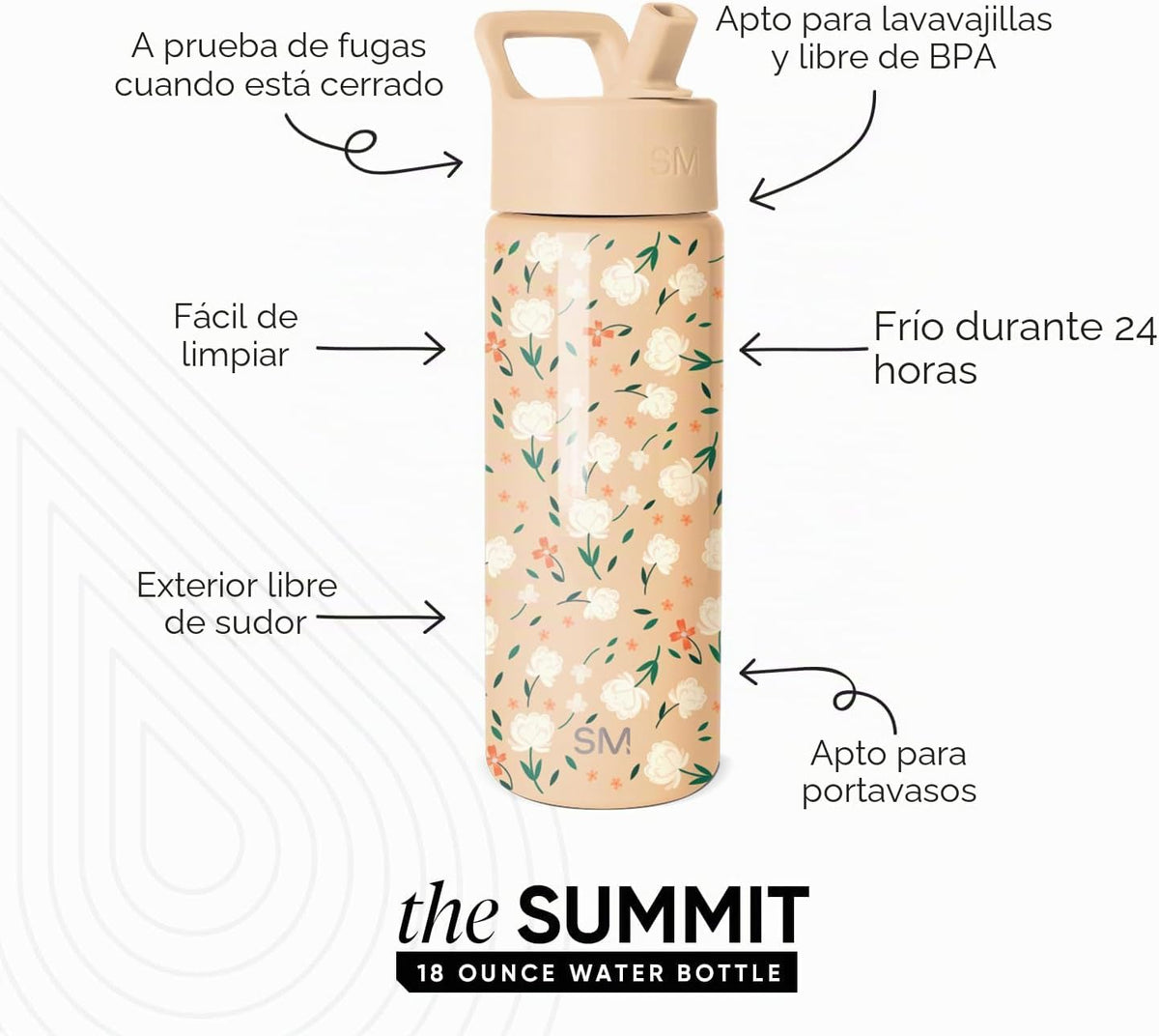 Simple Modern Kids Summit - Botella de agua con tapa con pajilla, v...