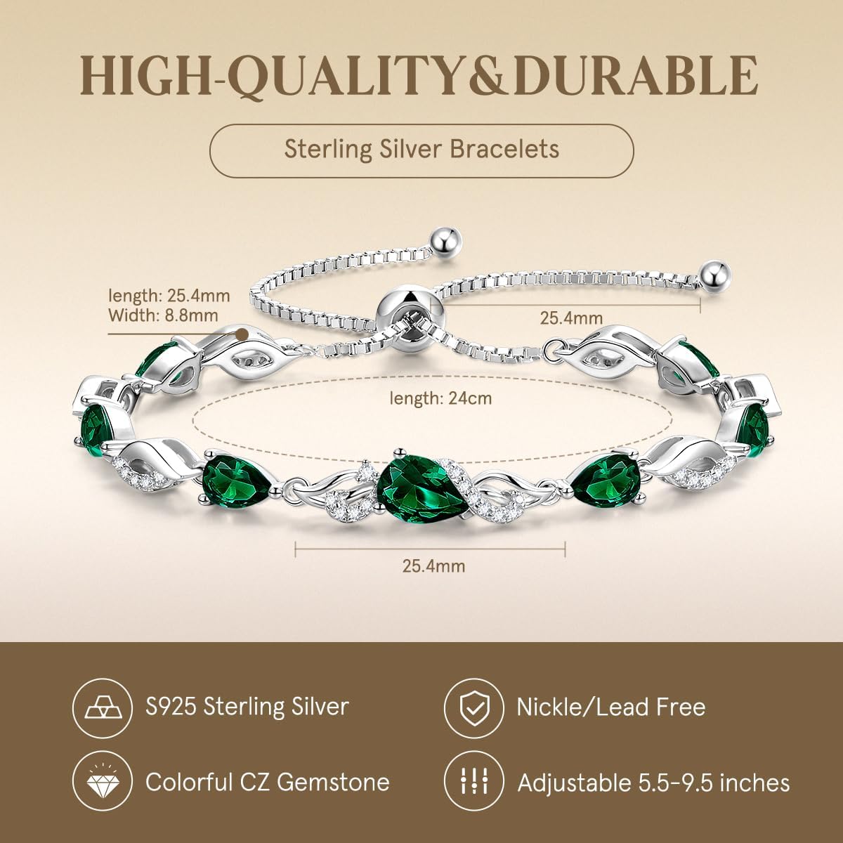 FANCIME Pulsera de piedra natal para mujer Pulsera de tenis ajustab...