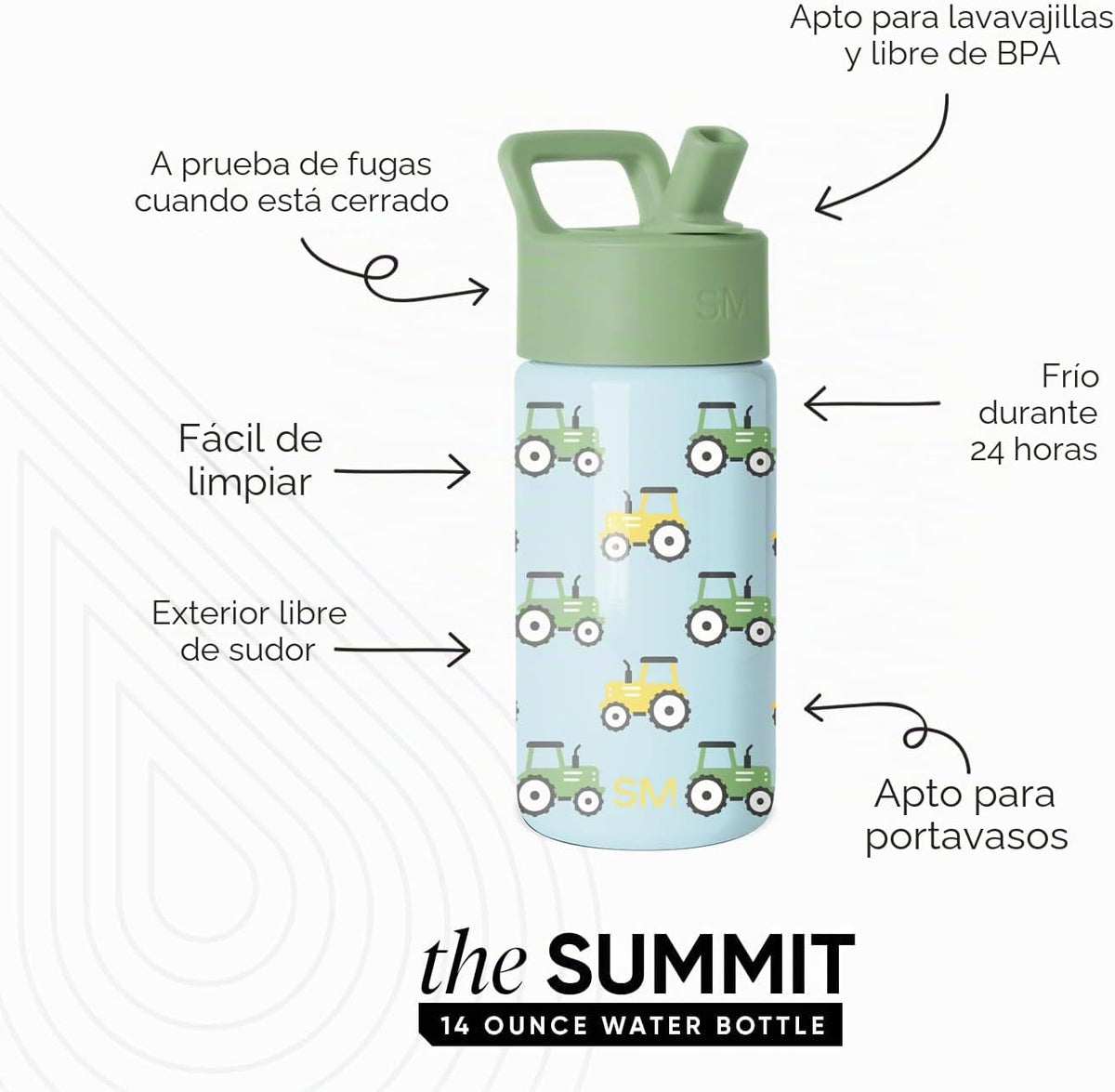Simple Modern Kids Summit - Botella de agua con tapa con pajilla, v...