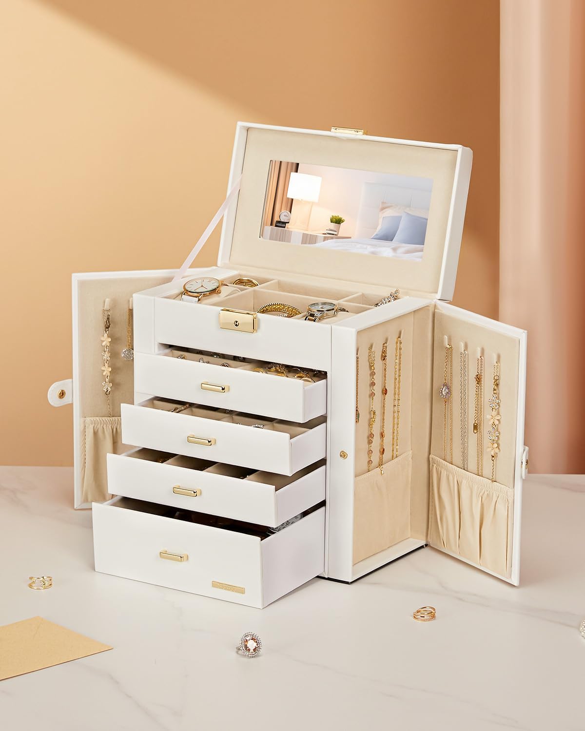 Homde - Joyero grande para mujer: organizador de 5 capas con cerrad...
