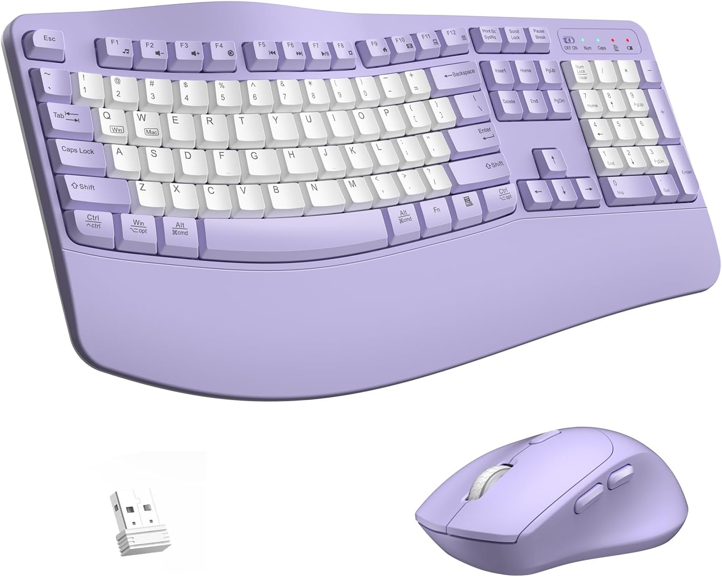 Combo de teclado y mouse inalámbricos, teclas onduladas de tamaño c...