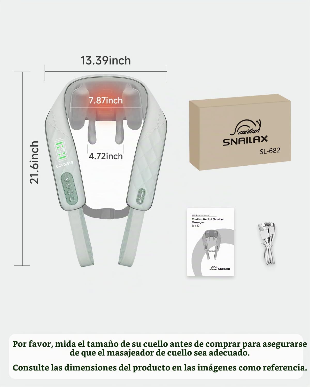 Snailax - Masajeador Shiatsu Inalámbrico para Cuello con Calor, Mas...
