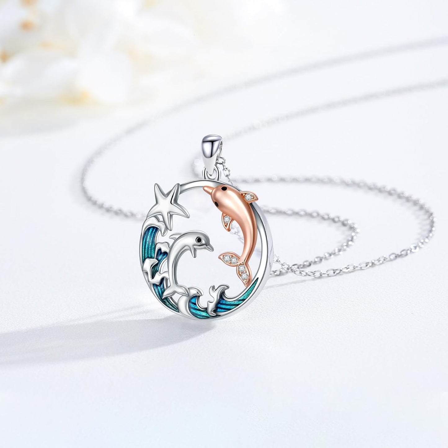 YYmqmq Collar de plata de ley 925 con diseño de animales marinos co...