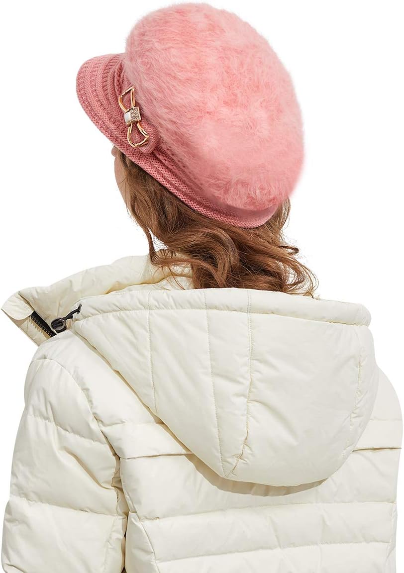 Surblue Sombrero de punto para mujer, boina, gorra de ala ancha con...