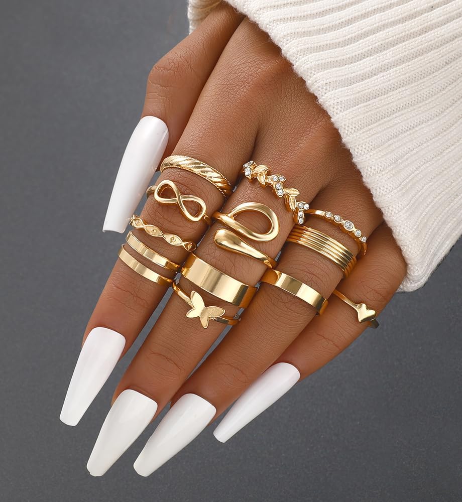 iF YOU Juego de 25 anillos dorados de nudillos para mujer, anillos...