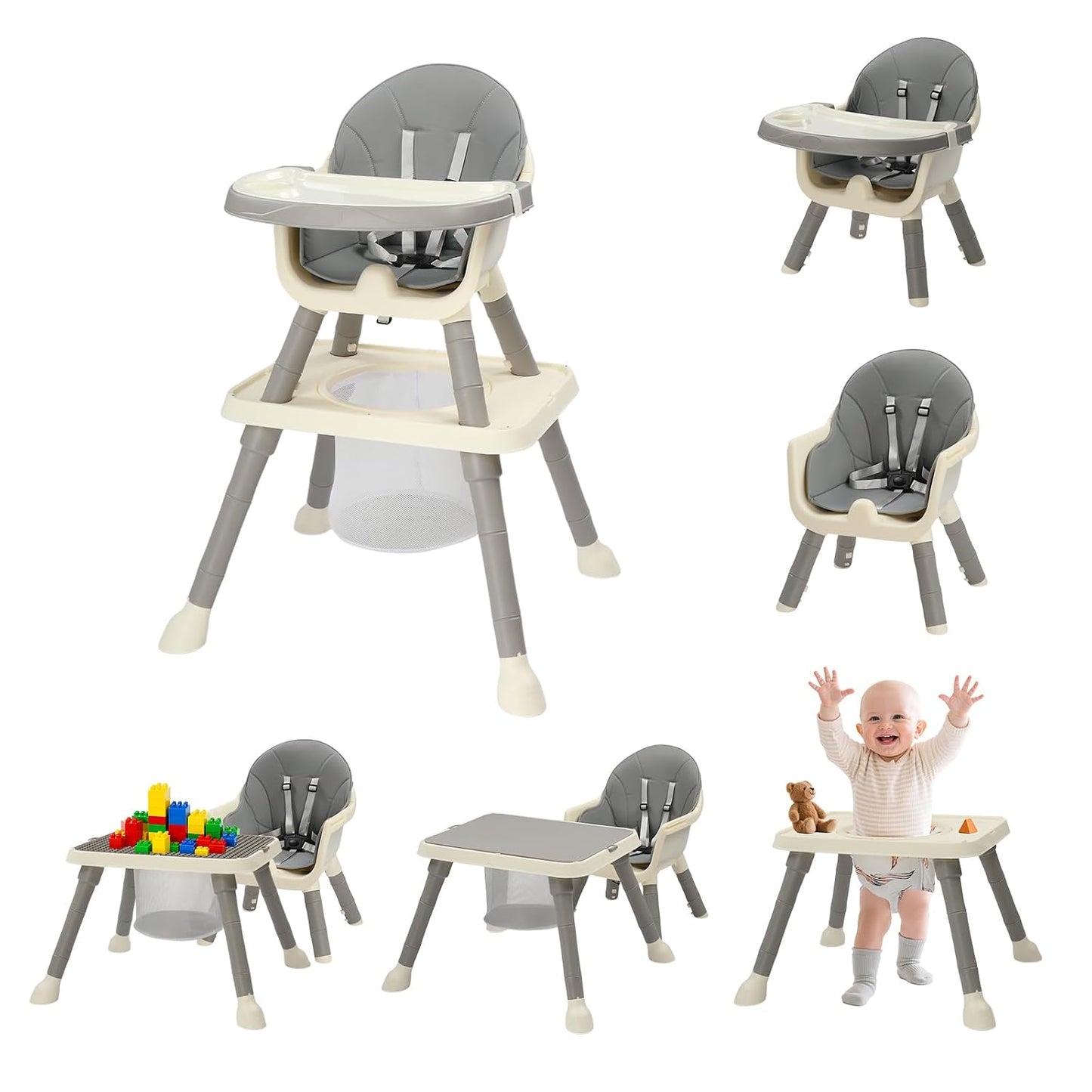 JOYMOR Silla alta 7 en 1 para bebés y niños pequeños, mesa y silla...