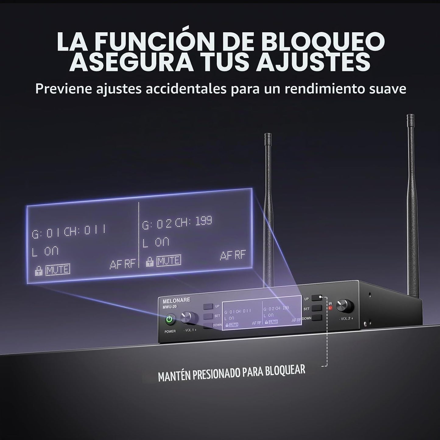 MELONARE Sistema de micrófono inalámbrico de escaneo automático UHF...
