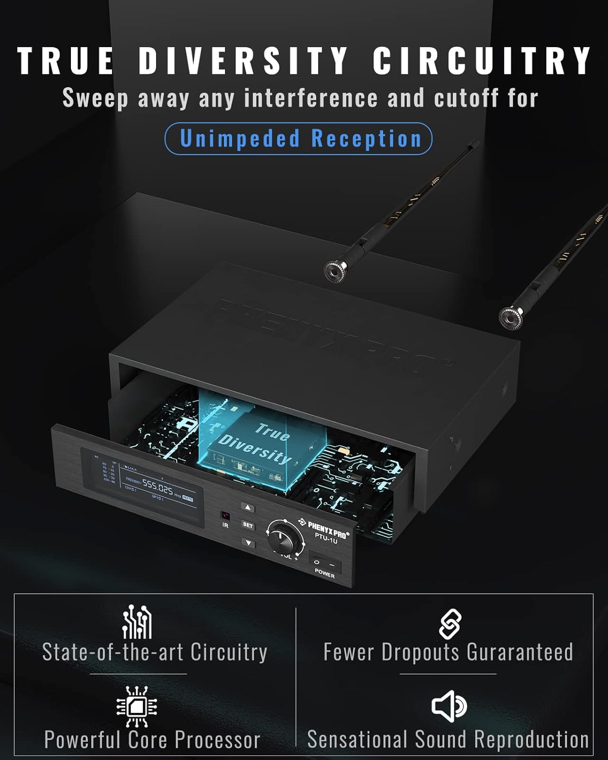 Sistema de micrófono inalámbrico Phenyx Pro True Diversity con 1000...