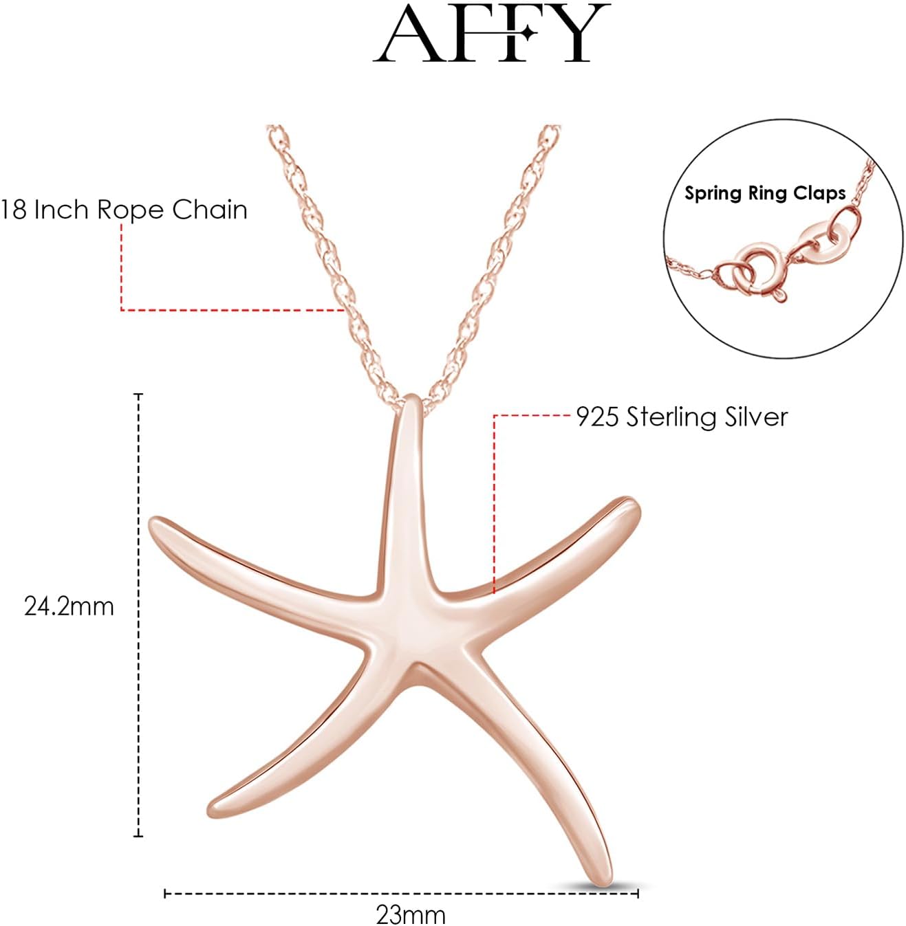 AFFY Collar con colgante de estrella de mar en oro de 14 quilates s...