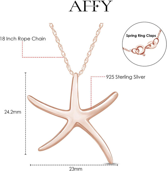 AFFY Collar con colgante de estrella de mar en oro de 14 quilates s...