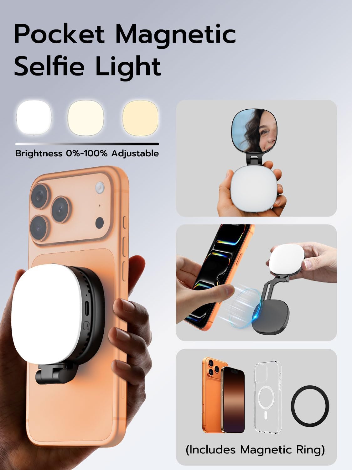 USKEYVISION Trípode magnético para iPhone y Android con luz, palo s...