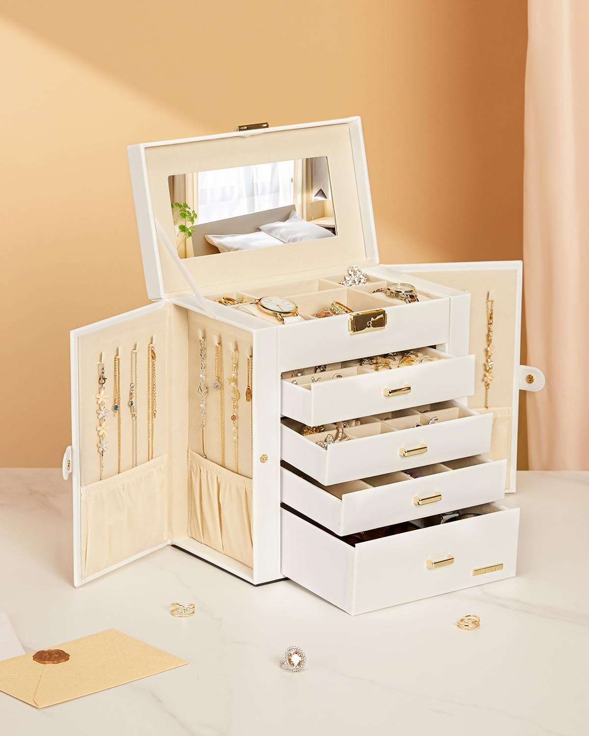 Homde - Joyero grande para mujer: organizador de 5 capas con cerrad...
