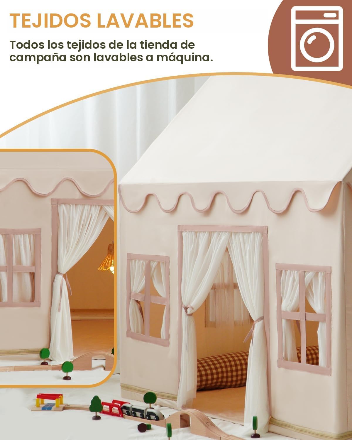 Tienda de campaña grande para niños con luces de estrellas, bandera...
