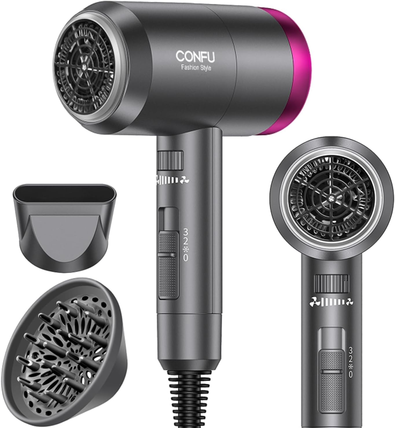 CONFU Secador de pelo iónico de 1600 W, portátil, ligero, de secado...