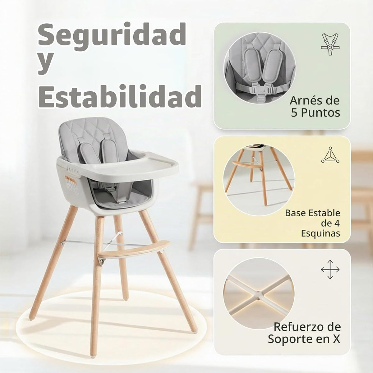 Mallify Silla alta de madera 3 en 1, sillas altas convertibles para...