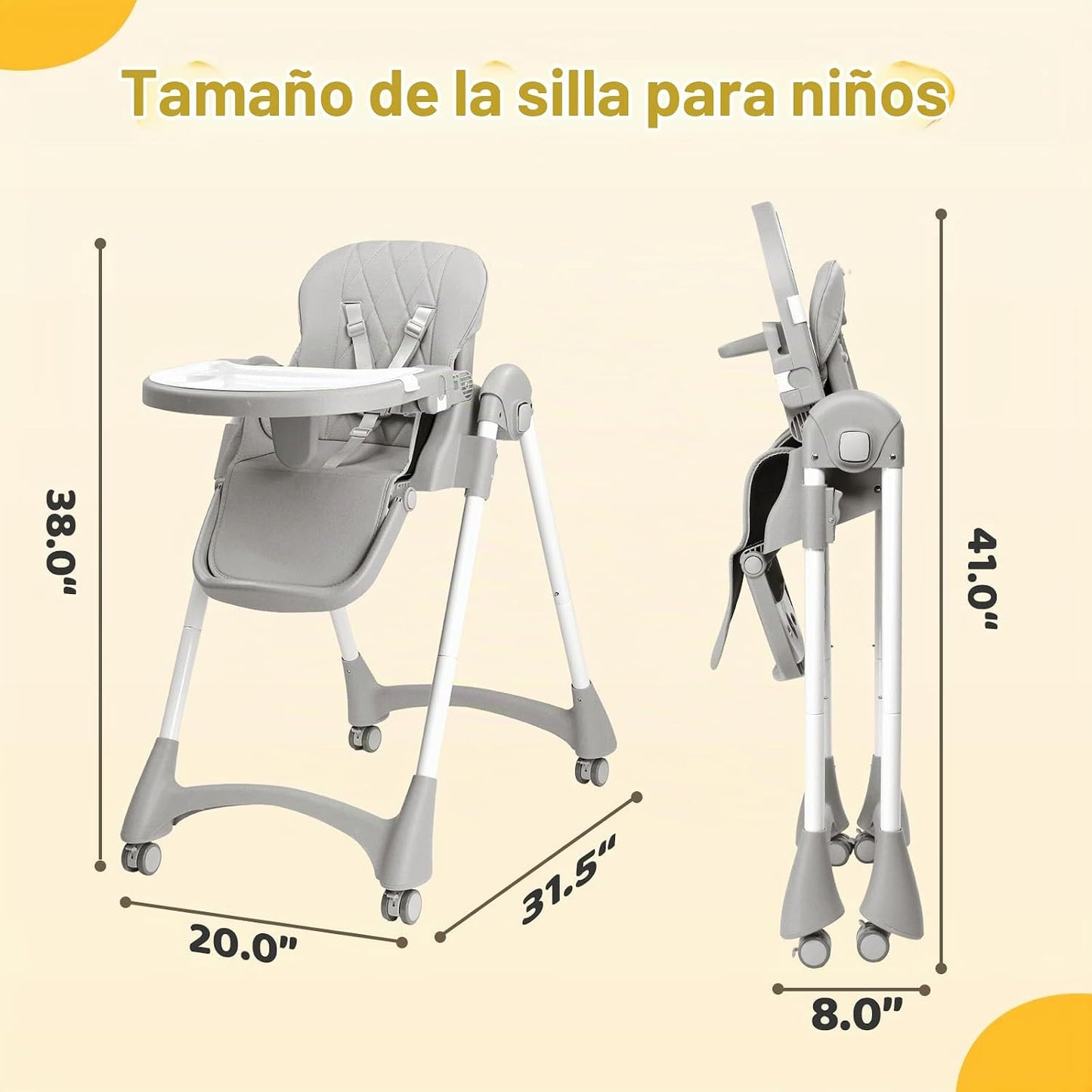 JOYMOR Silla alta plegable para bebé, silla alta convertible 4 en 1...