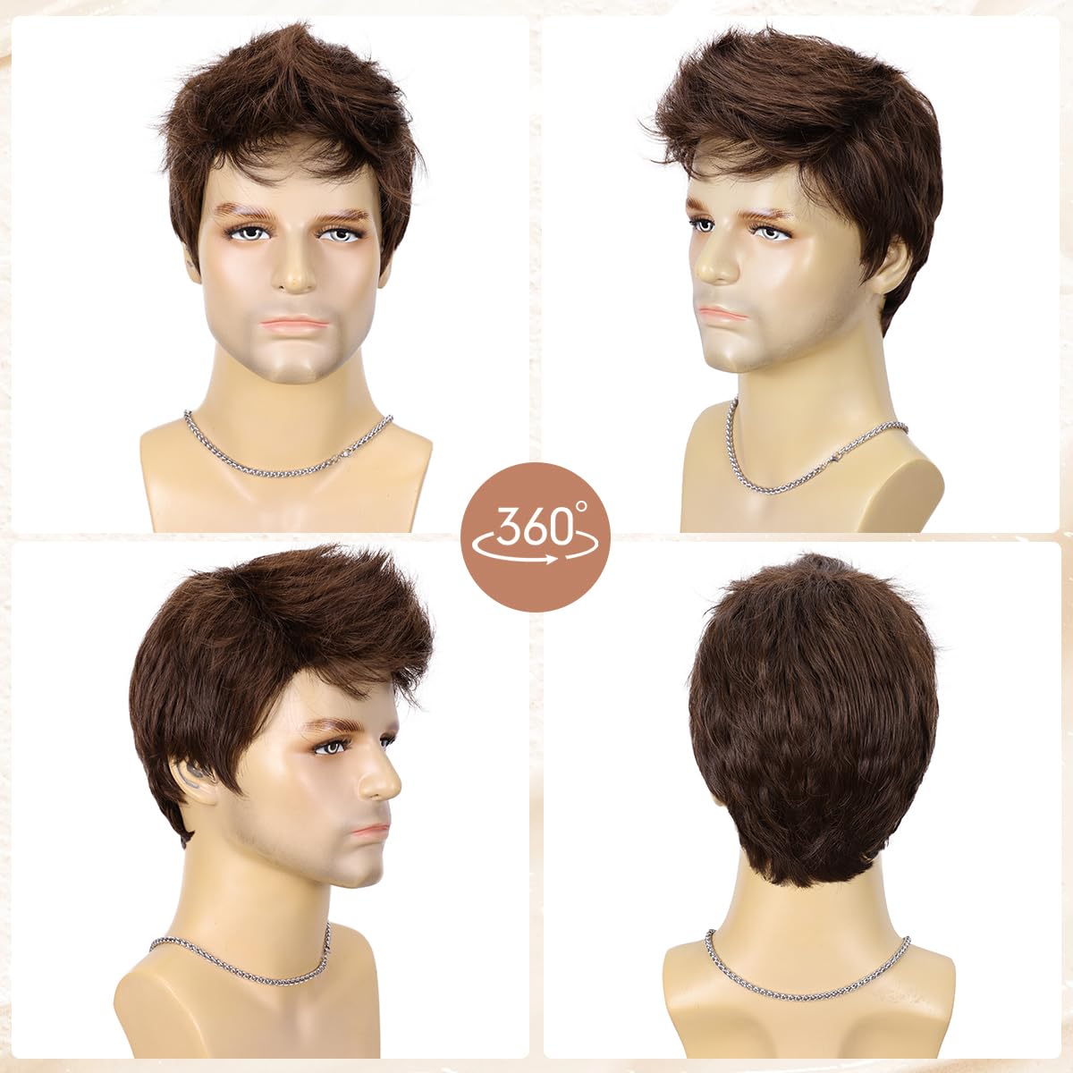 BEAUTY FLAG Peluca marrón para hombre, peluca de pelo sintético mul...