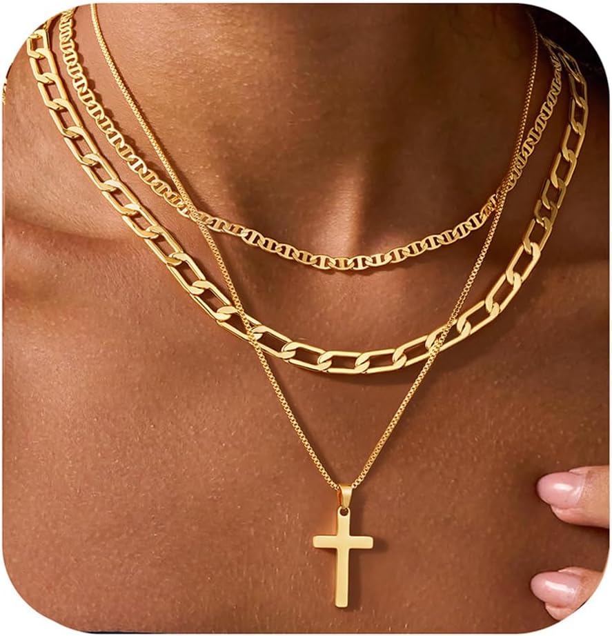 M MOOHAM Collares de oro en capas para mujer, chapado en oro de 14...