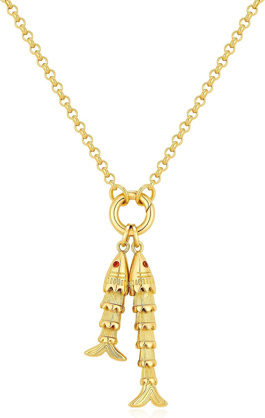FILMOON Collar de pez para mujer, chapado en oro, colgante de pez,...