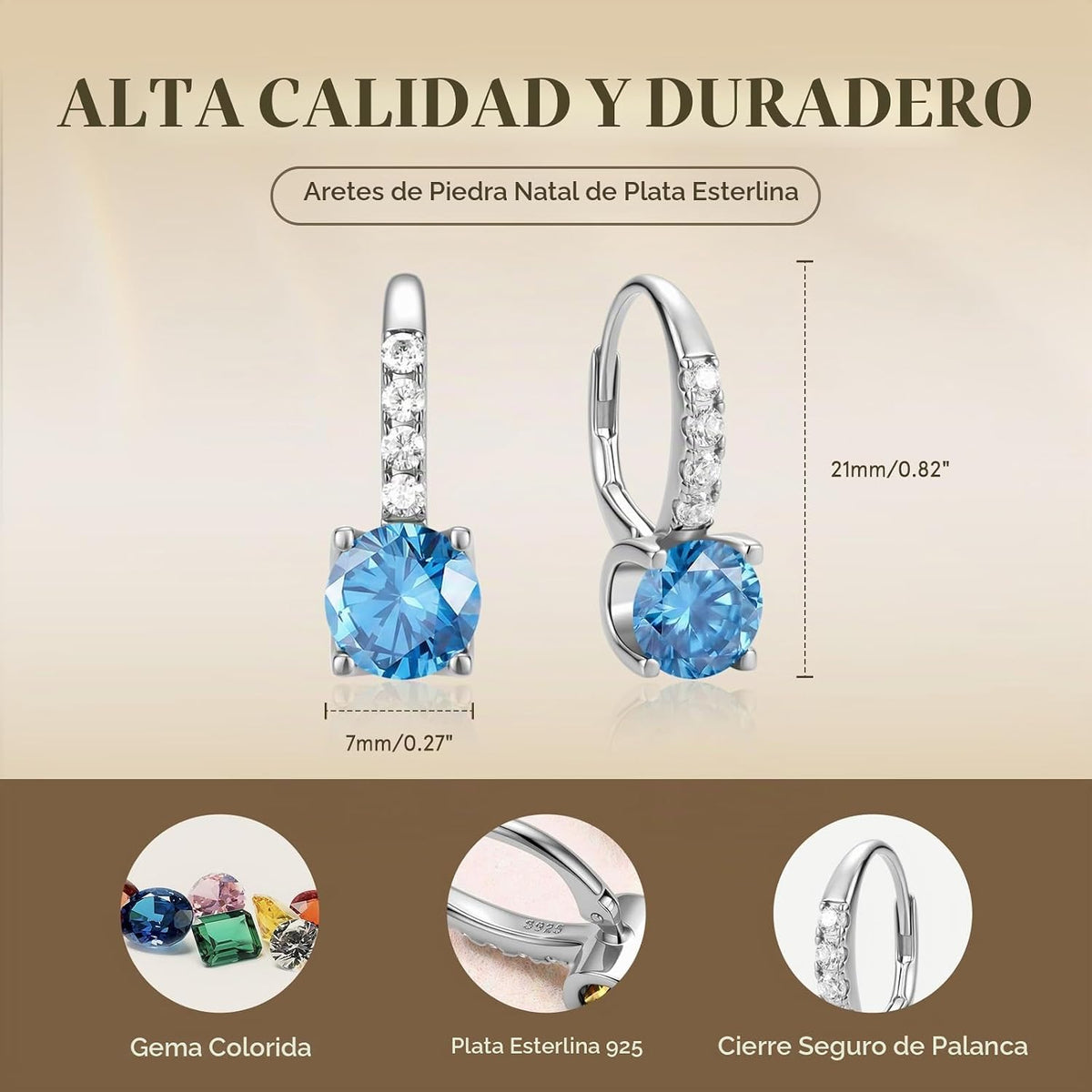 FANCIME Pendientes colgantes con piedra natal para mujer de plata d...