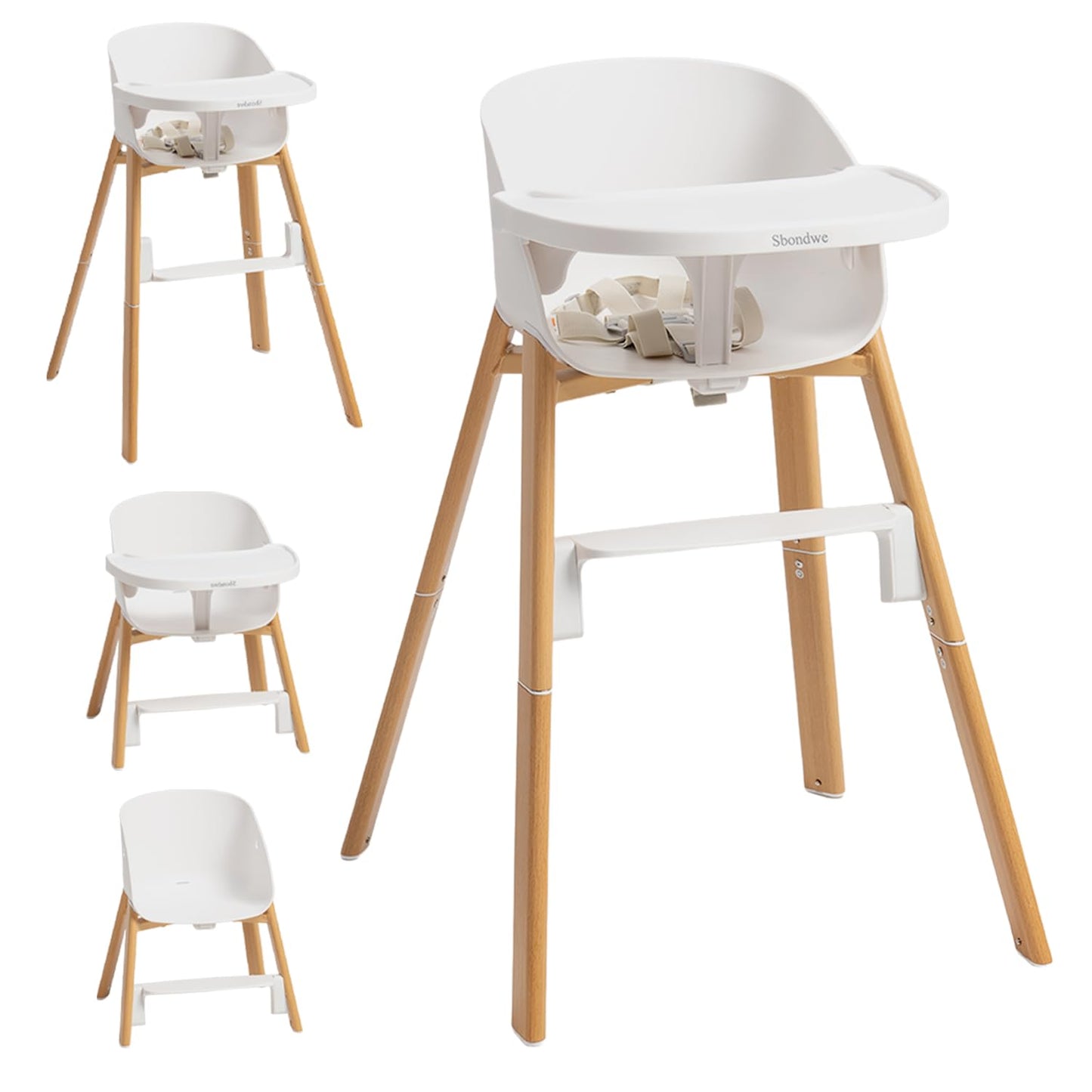 Sbondwe Silla alta 4 en 1 para bebé, color blanco | Portátil, ajust...