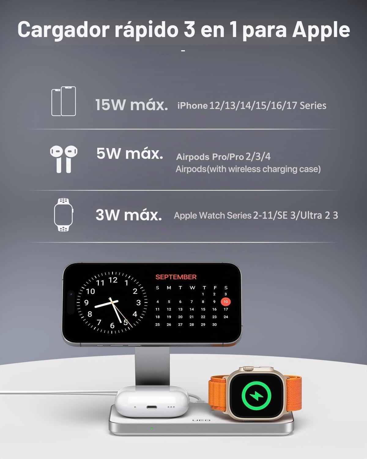 UEQ Estación de carga inalámbrica plegable 3 en 1 para Apple compat...