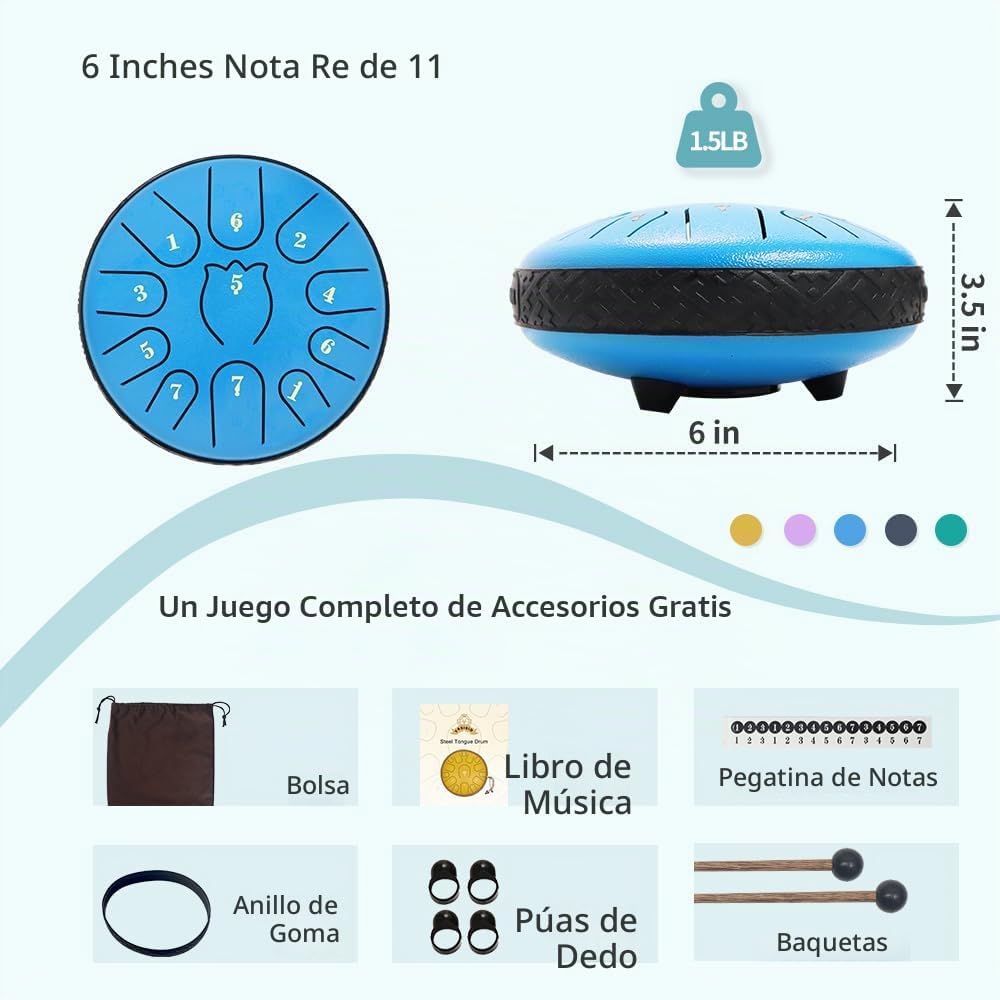 Tambor de lengua de acero de 6 pulgadas, 11 notas, tambor de lluvia...