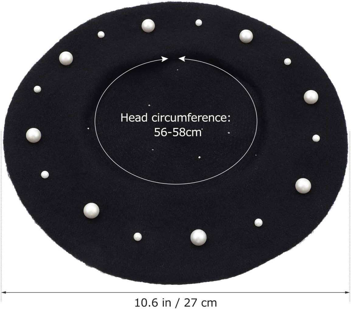 Boina negra para mujer, sombrero clásico de perla, boina francesa p...
