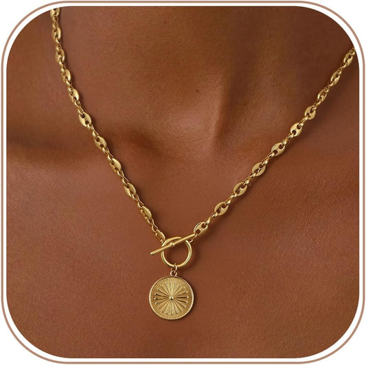 LEXODY Collar de oro grueso para mujer, simple chapado en oro de 14...